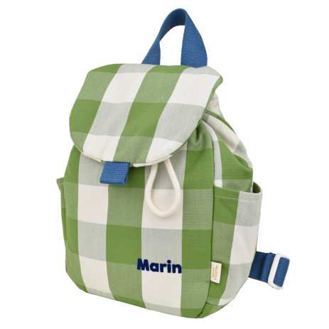 mochila infantil a cuadros de algodón y personalizable