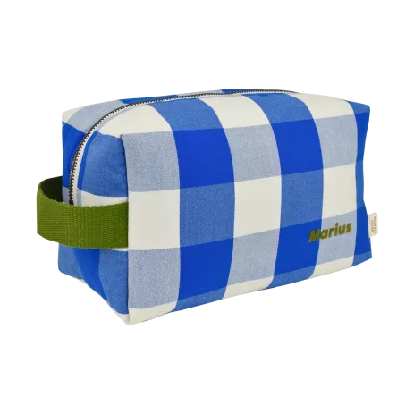 personalisable checkered cotton toiletry bag