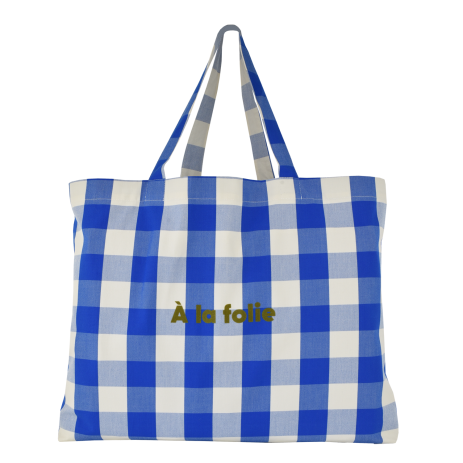 large personalizable checkered tote bag