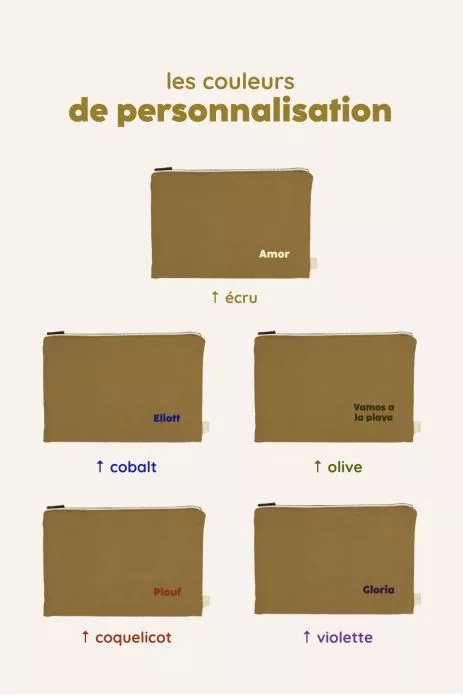 grande pochette avec zip en coton personnalisable