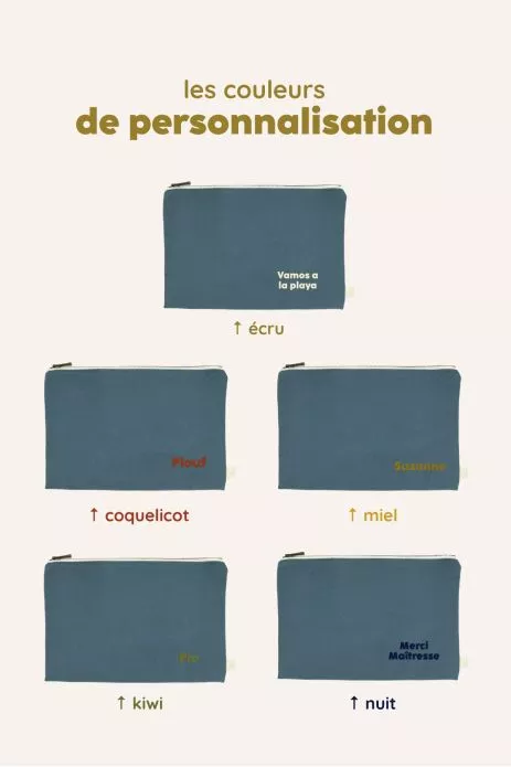 grande pochette avec zip en coton personnalisable