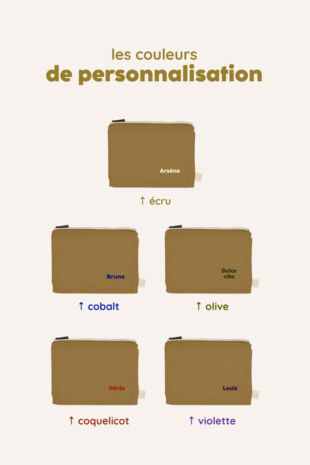 petite pochette unie avec zip à personnaliser