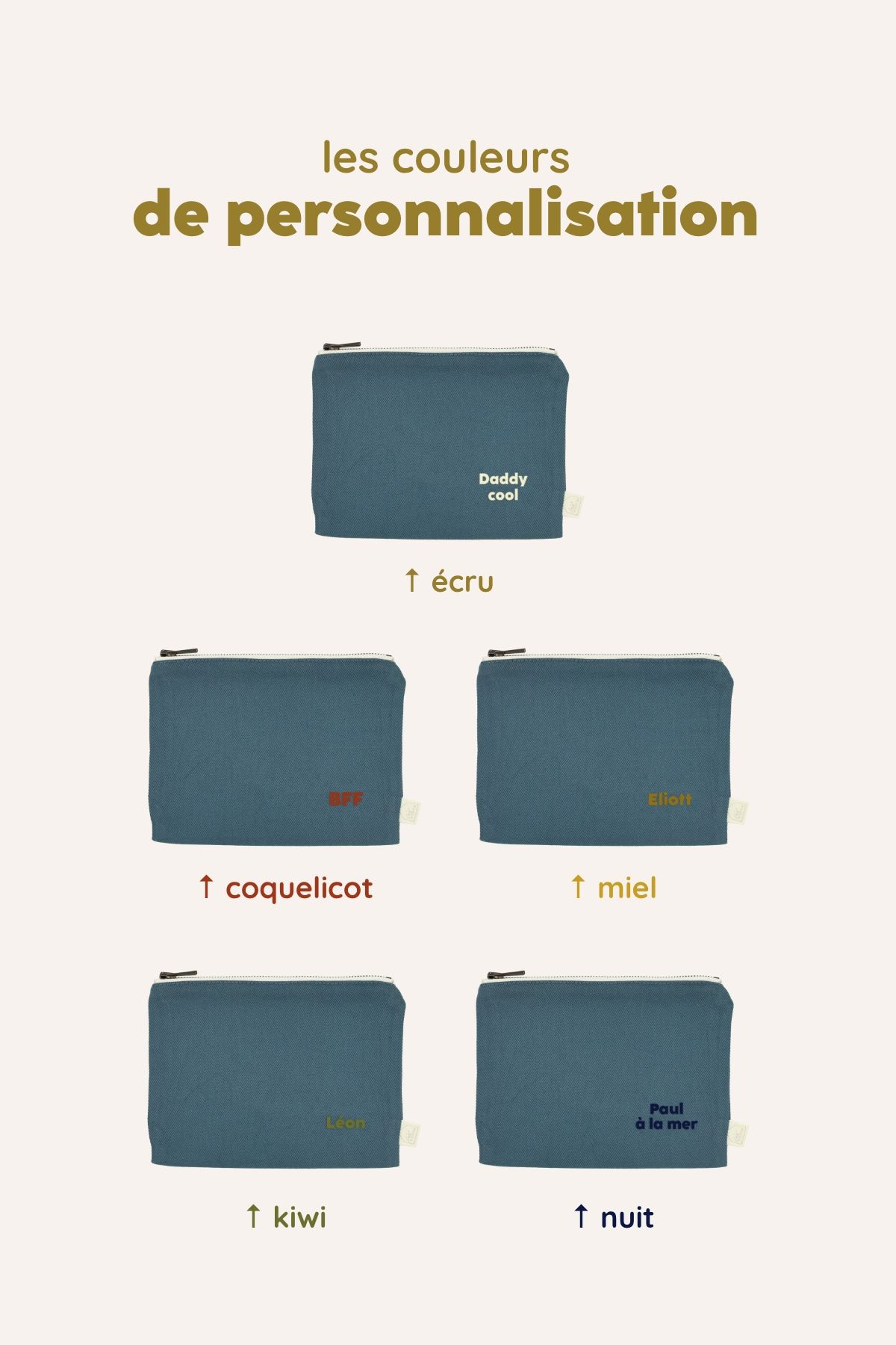 petite pochette unie avec zip à personnaliser