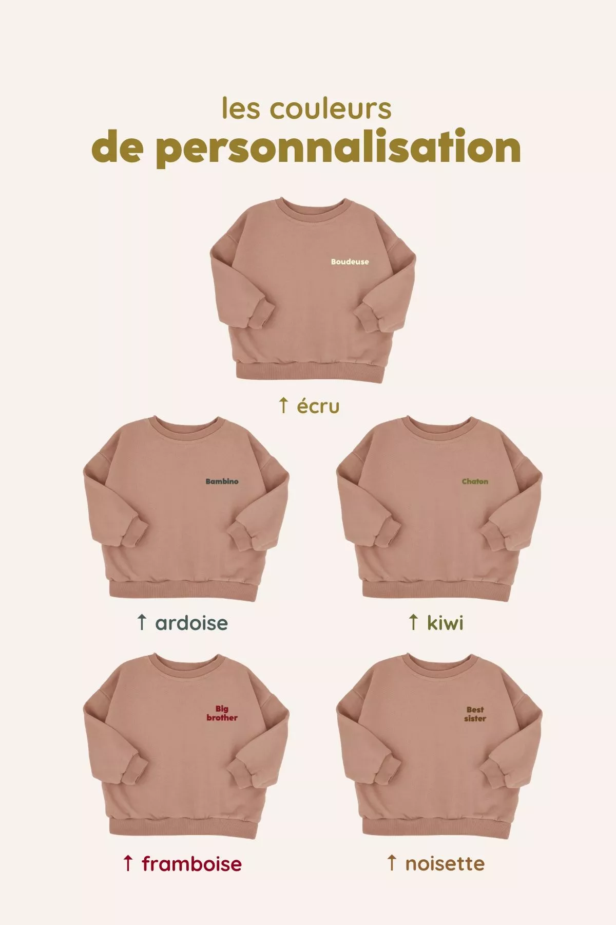 joli sweat enfant coton mixte uni personnalisable