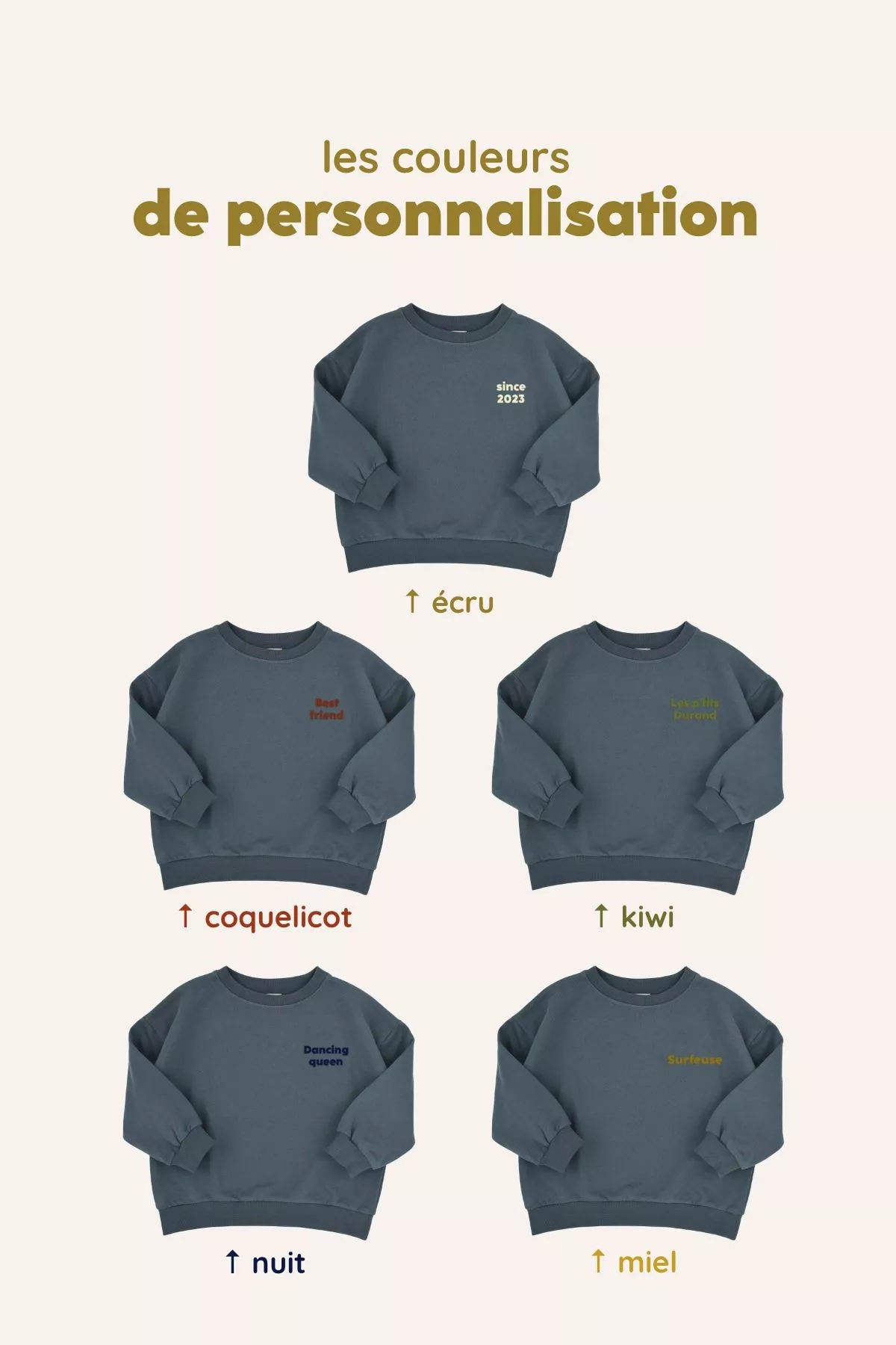 joli sweat enfant coton mixte uni personnalisable