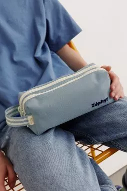 personalisable children's pencil case with double zip compartments