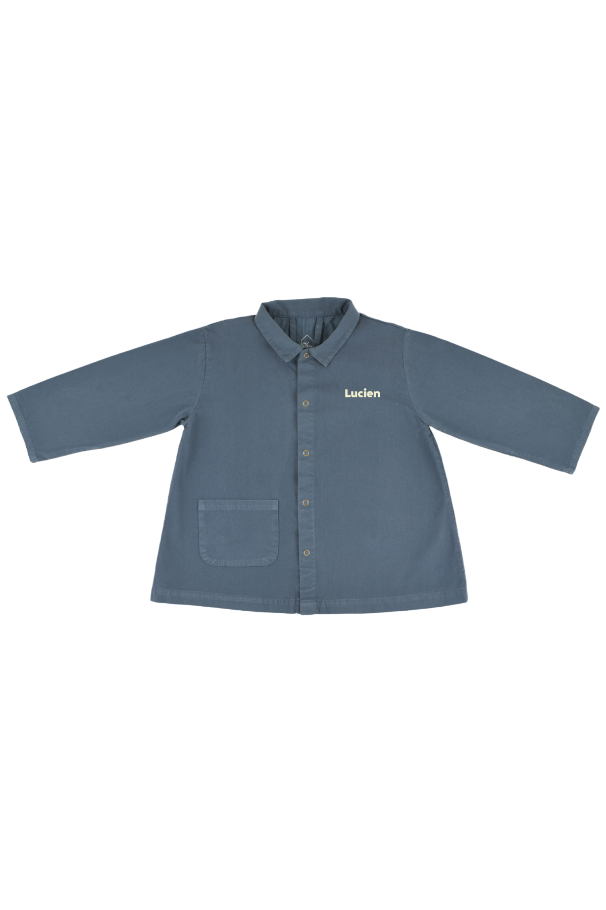 personalizable children's school smock in cotton with snap fasteners