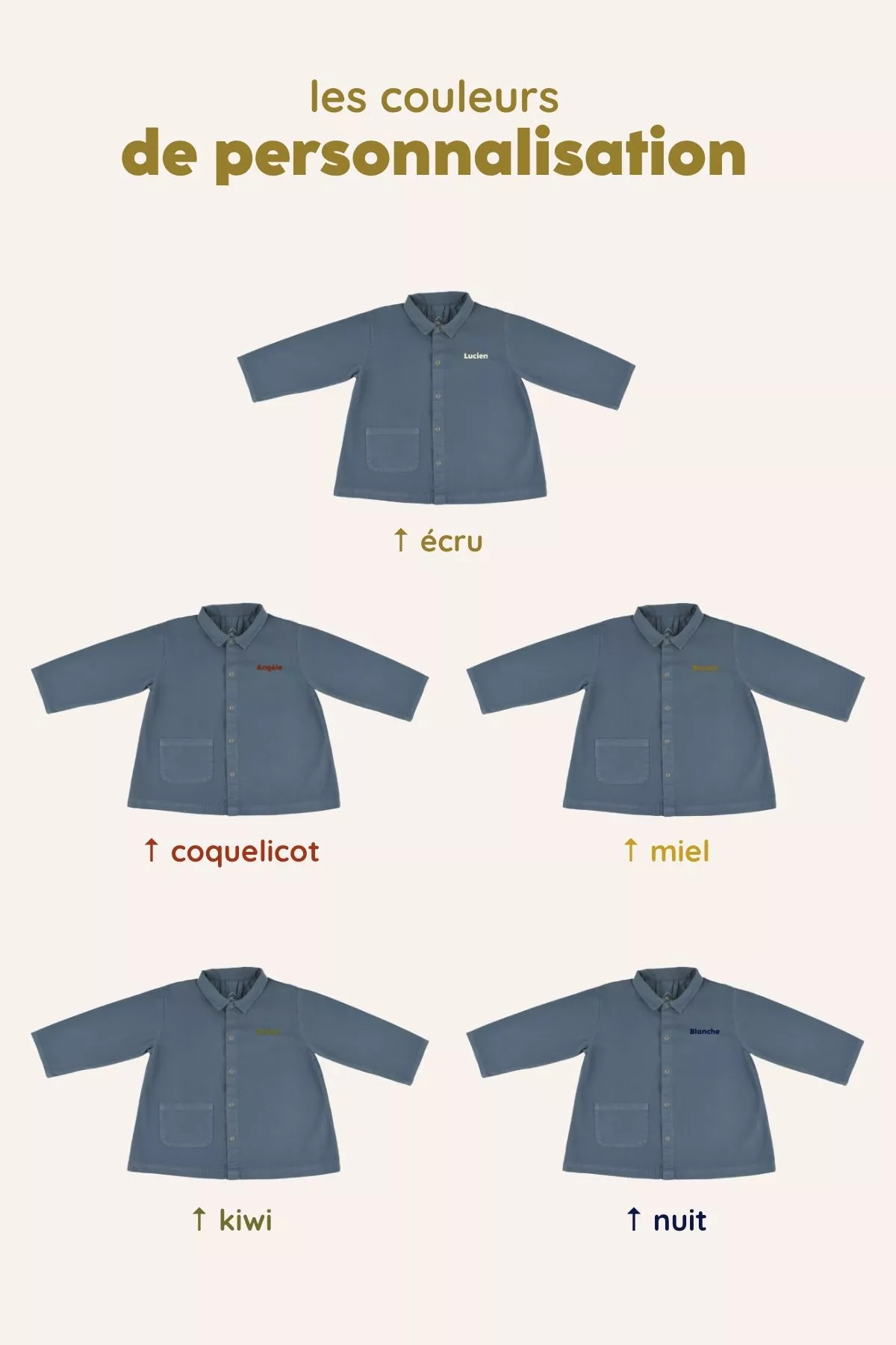 blouse enfant d'écolier en coton personnalisable avec pressions