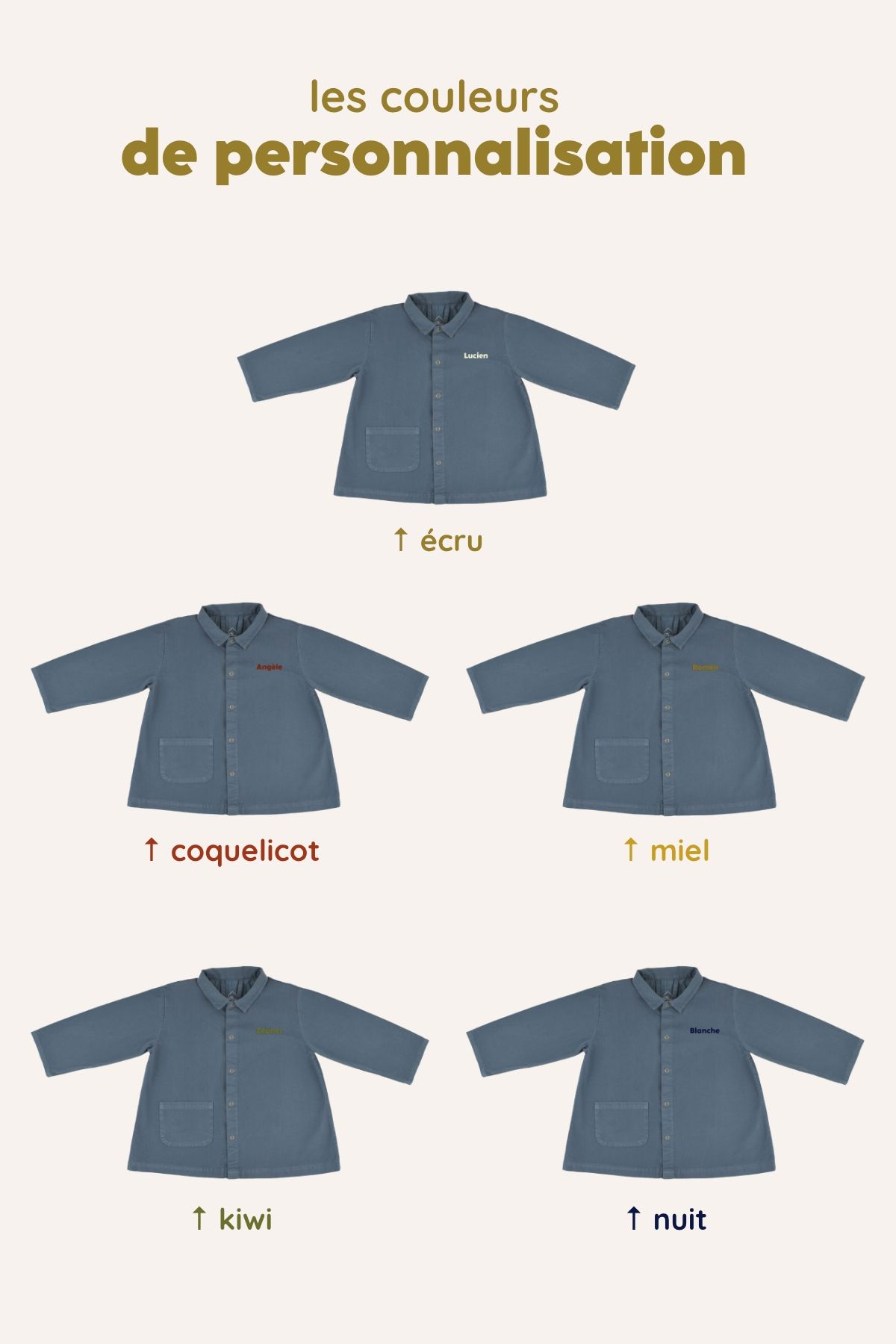 blouse enfant d'écolier en coton personnalisable avec pressions