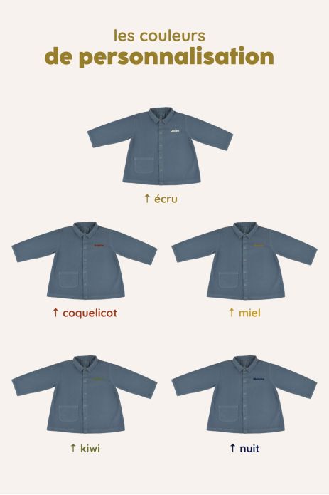 blouse enfant d'écolier en coton personnalisable avec pressions