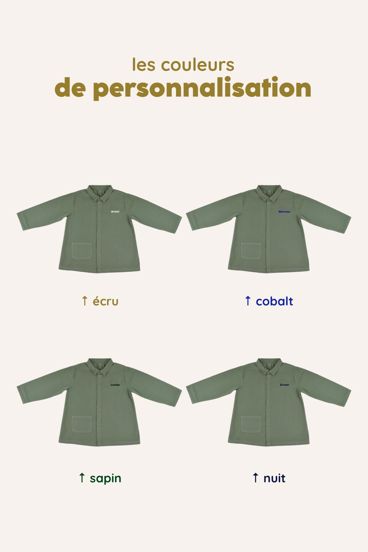 blouse enfant d'écolier en coton personnalisable avec pressions