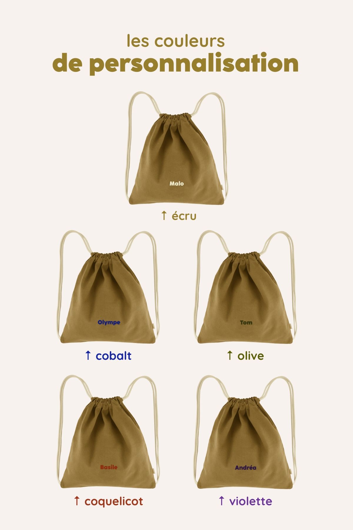 sac cordon personnalisable en coton pour le sport et activités enfant