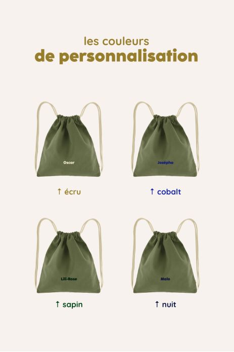 sac cordon personnalisable en coton pour le sport et activités enfant