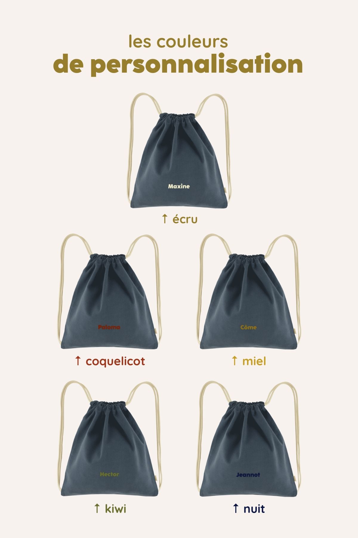 bolsa de cordón personalizable de algodón para deporte y actividades infantiles