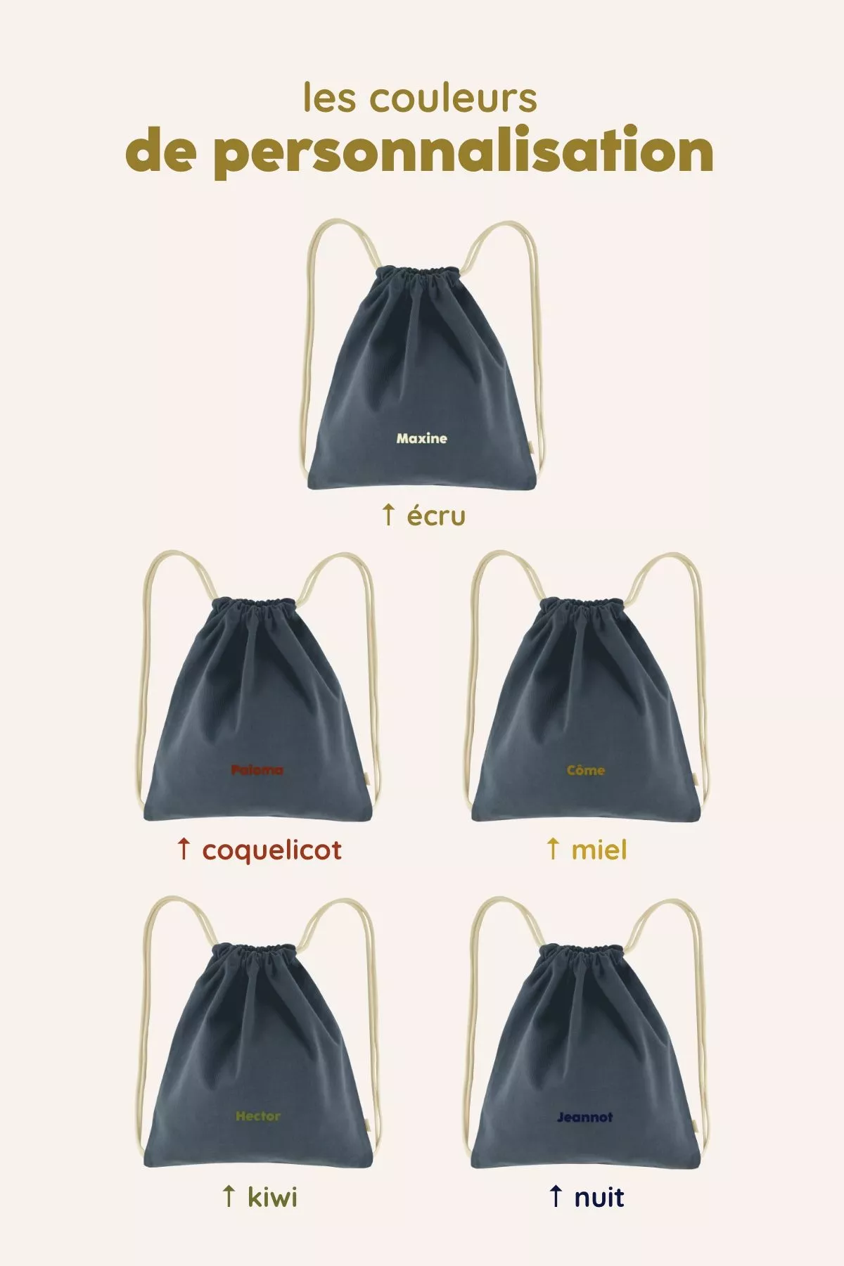 personalizable cotton drawstring bag for children's sports and activities