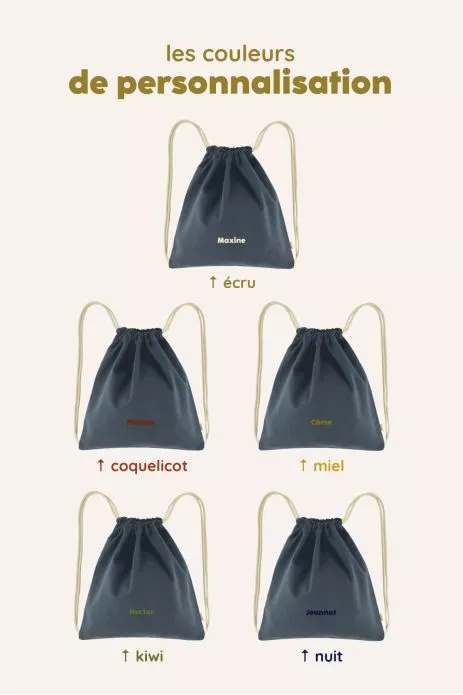 sac cordon personnalisable en coton pour le sport et activités enfant
