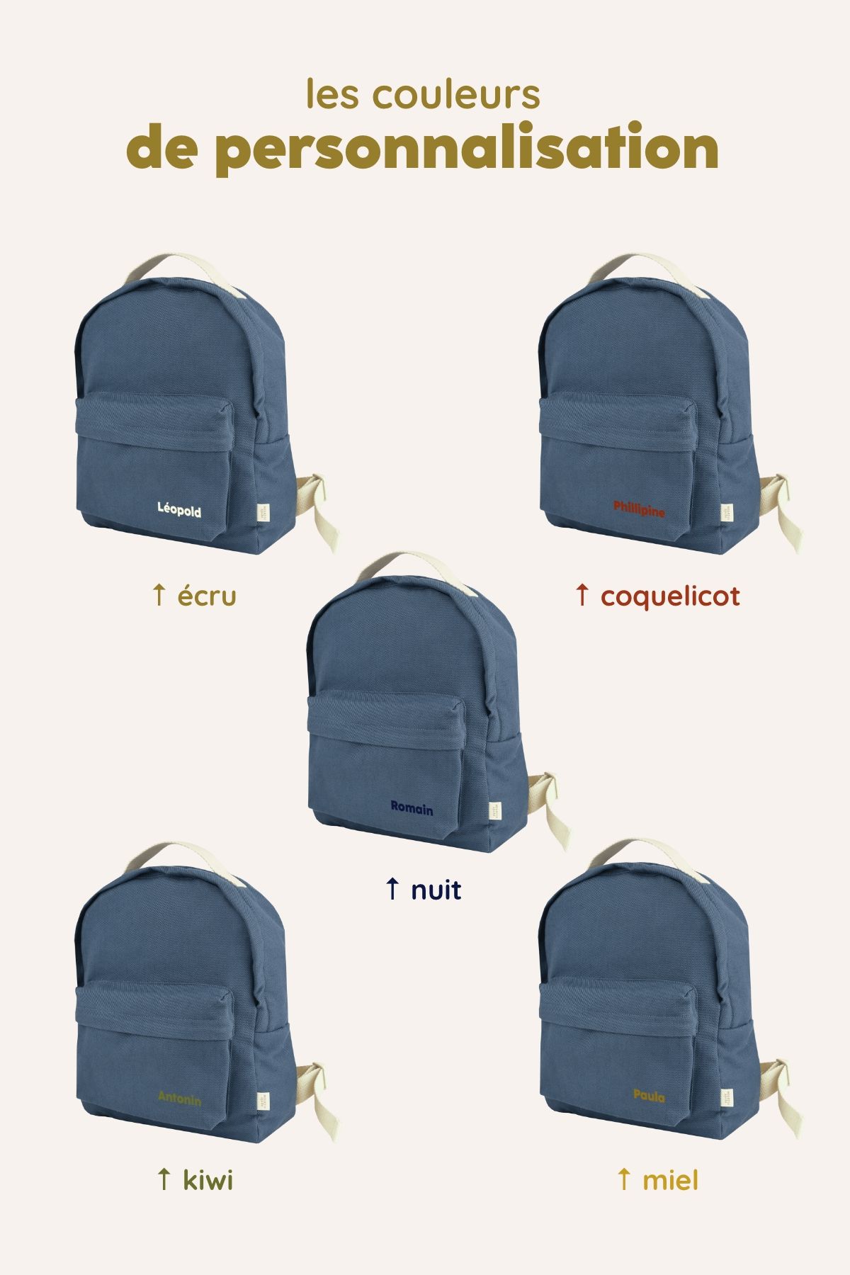 Sac à dos personnalisé école en coton intemporel enfant