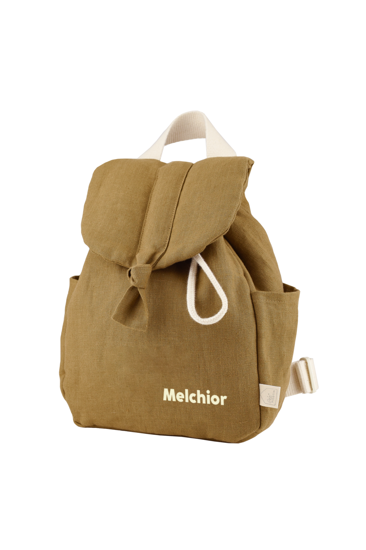 mochila de bebé de lino personalizable con asas ajustables