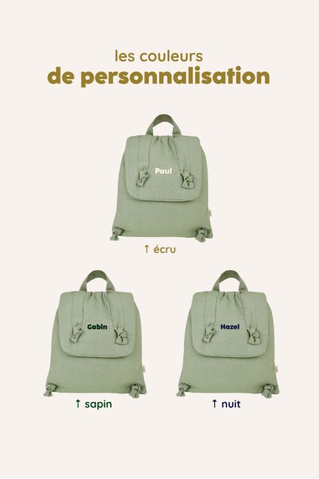sac à dos bébé en lin personnalisable cadeau naissance crèche école maternelle