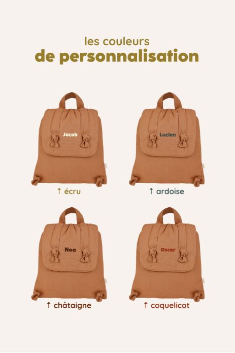 mochila de bebé de lino personalizable regalo nacimiento guardería escuela infantil