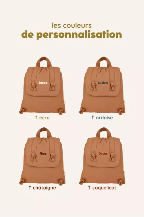 sac à dos bébé en lin personnalisable cadeau naissance crèche école maternelle