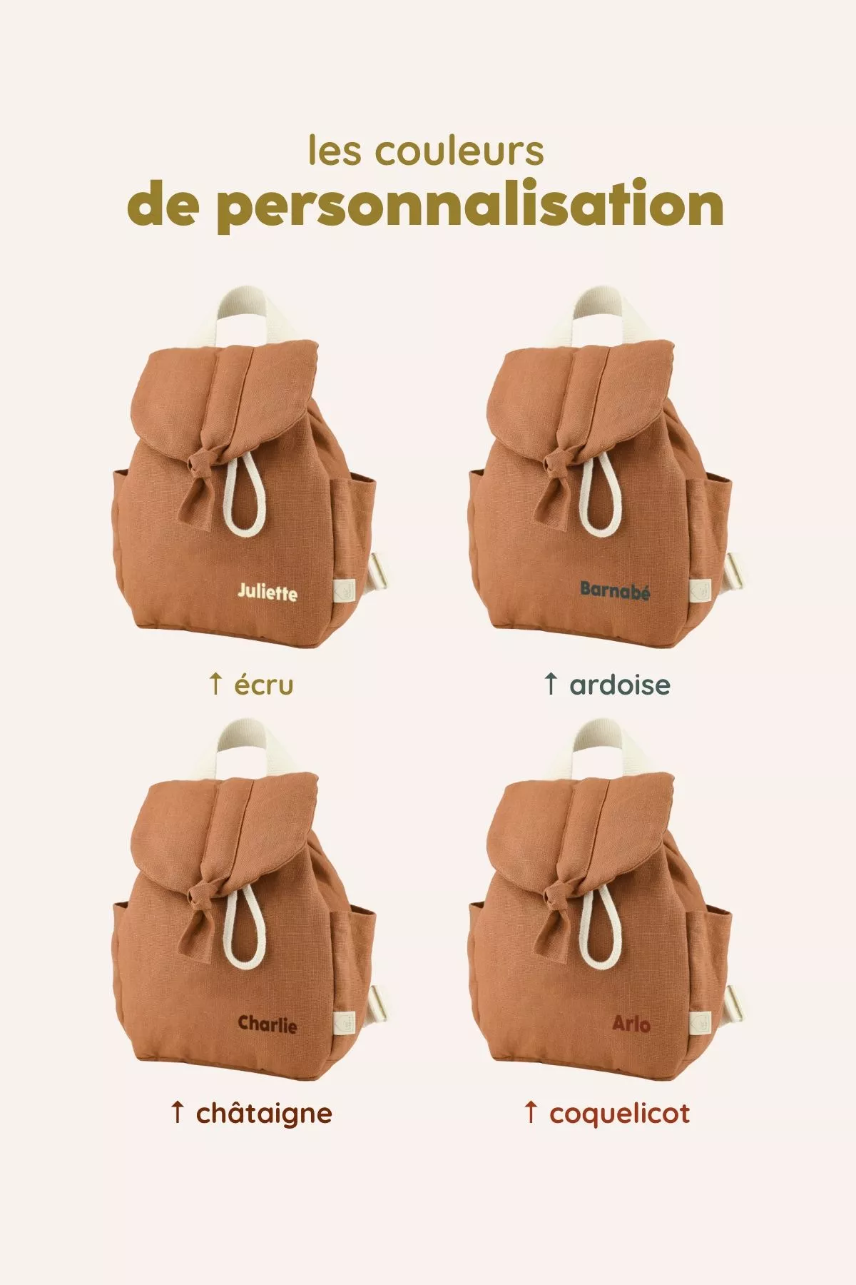 personalizable linen baby backpack with adjustable straps