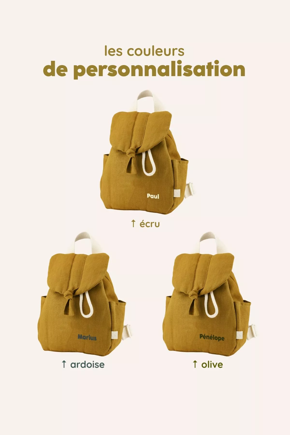 mochila para bebé de lino personalizable con asas ajustables