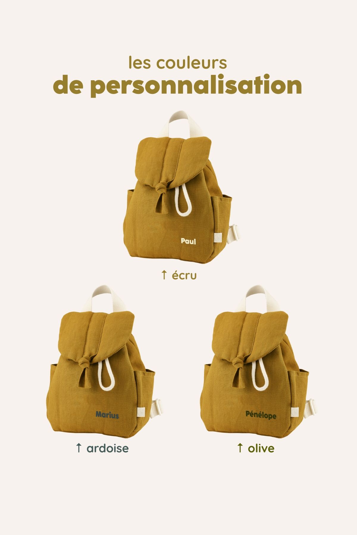 sac à dos bébé en lin personnalisable avec anses ajustables