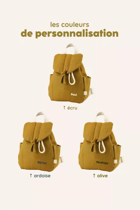 mochila para bebé de lino personalizable con asas ajustables