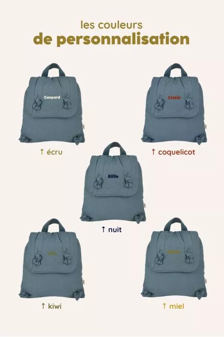 sac à dos bébé en lin personnalisable cadeau naissance crèche école maternelle