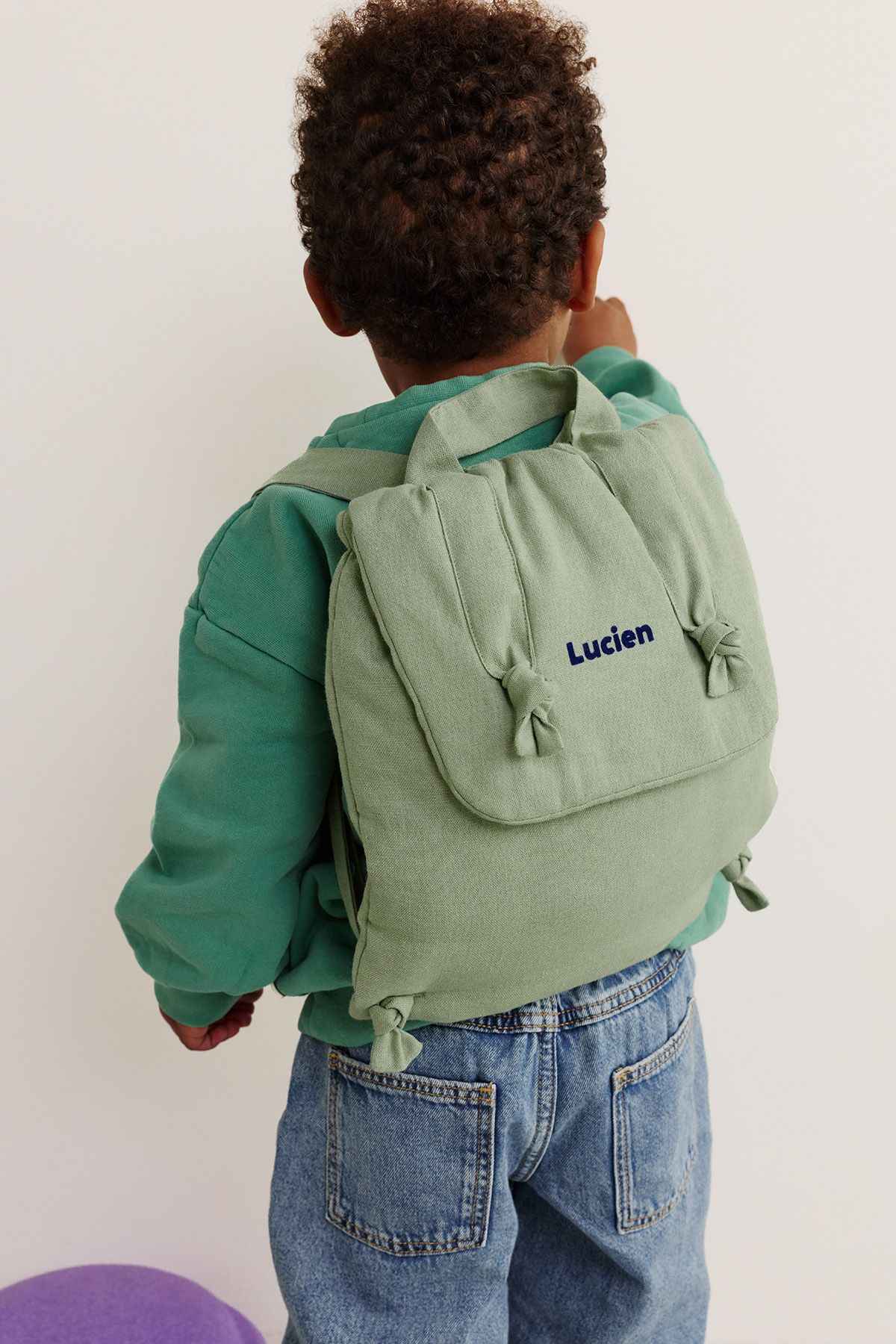 sac à dos bébé en lin personnalisable cadeau naissance crèche école maternelle