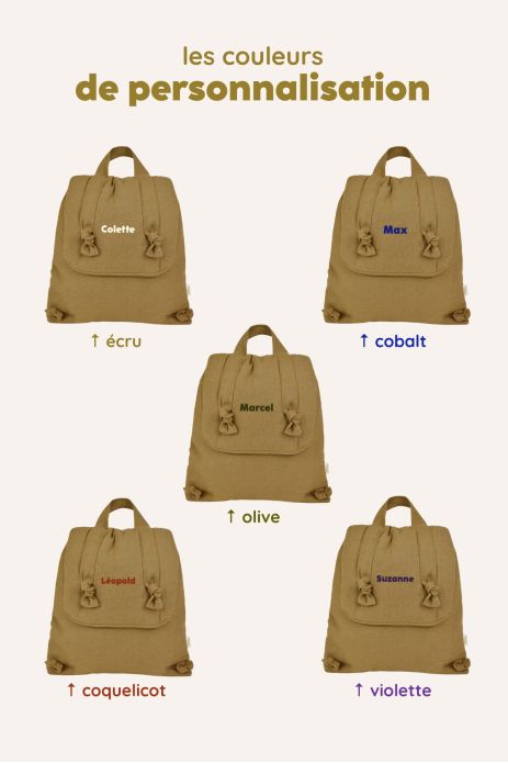 sac à dos bébé en lin personnalisable cadeau naissance crèche école maternelle