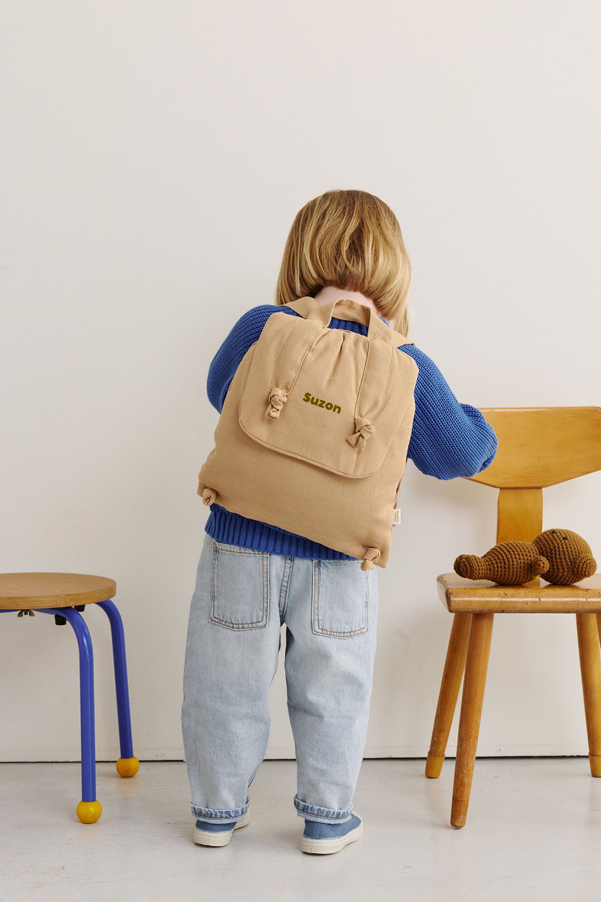 sac à dos bébé en lin personnalisable cadeau naissance crèche école maternelle