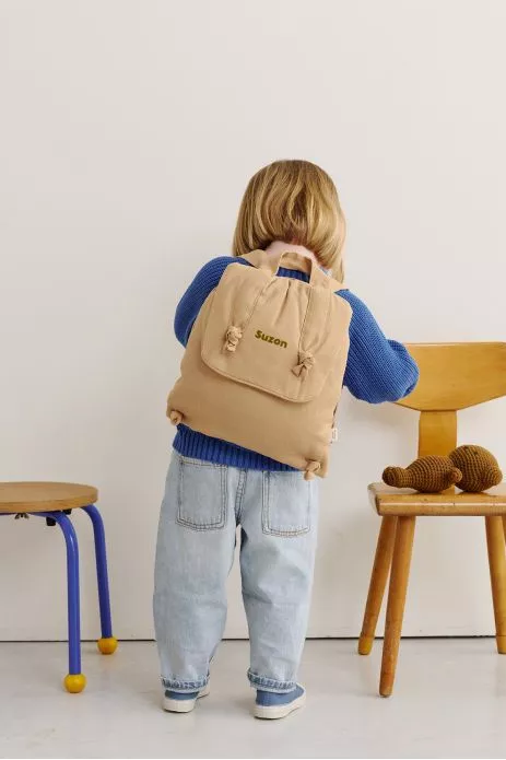 sac à dos bébé en lin personnalisable cadeau naissance crèche école maternelle