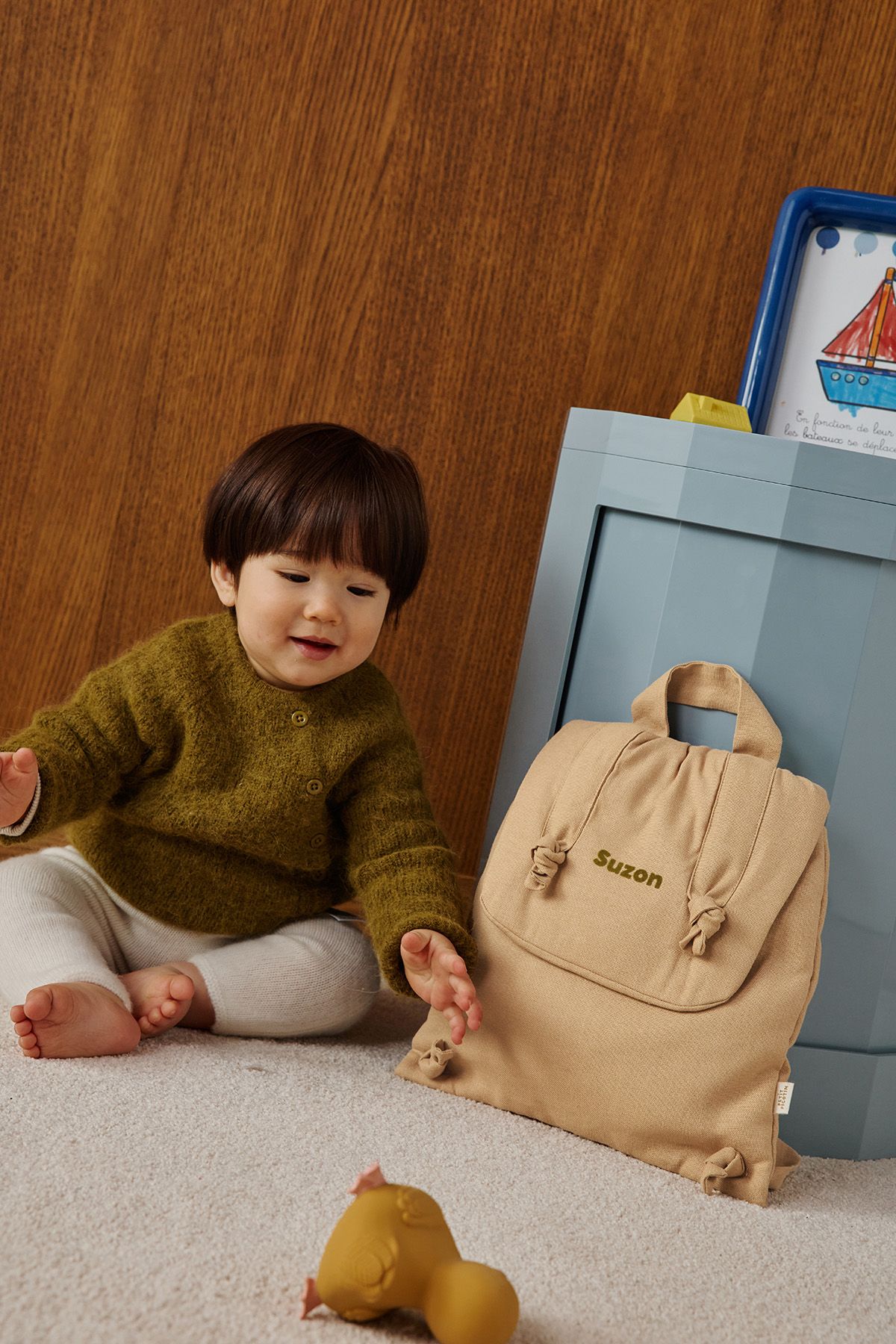 sac à dos bébé en lin personnalisable cadeau naissance crèche école maternelle