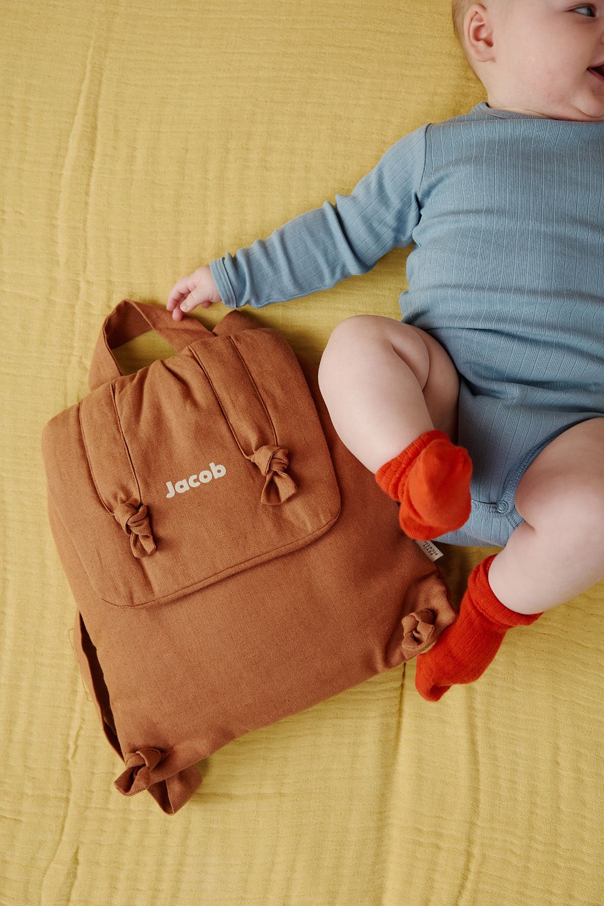 mochila bebé de lino personalizable regalo nacimiento guardería escuela infantil