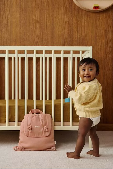 sac à dos bébé en lin personnalisable cadeau naissance crèche école maternelle