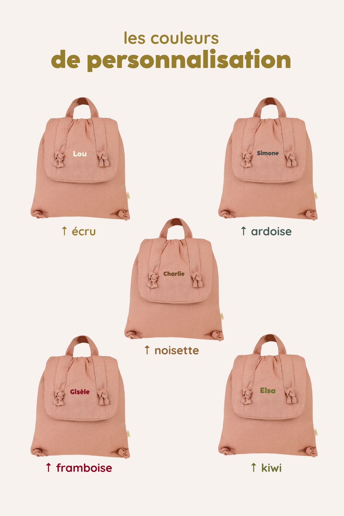 mochila bebé de lino personalizable regalo nacimiento guardería escuela infantil