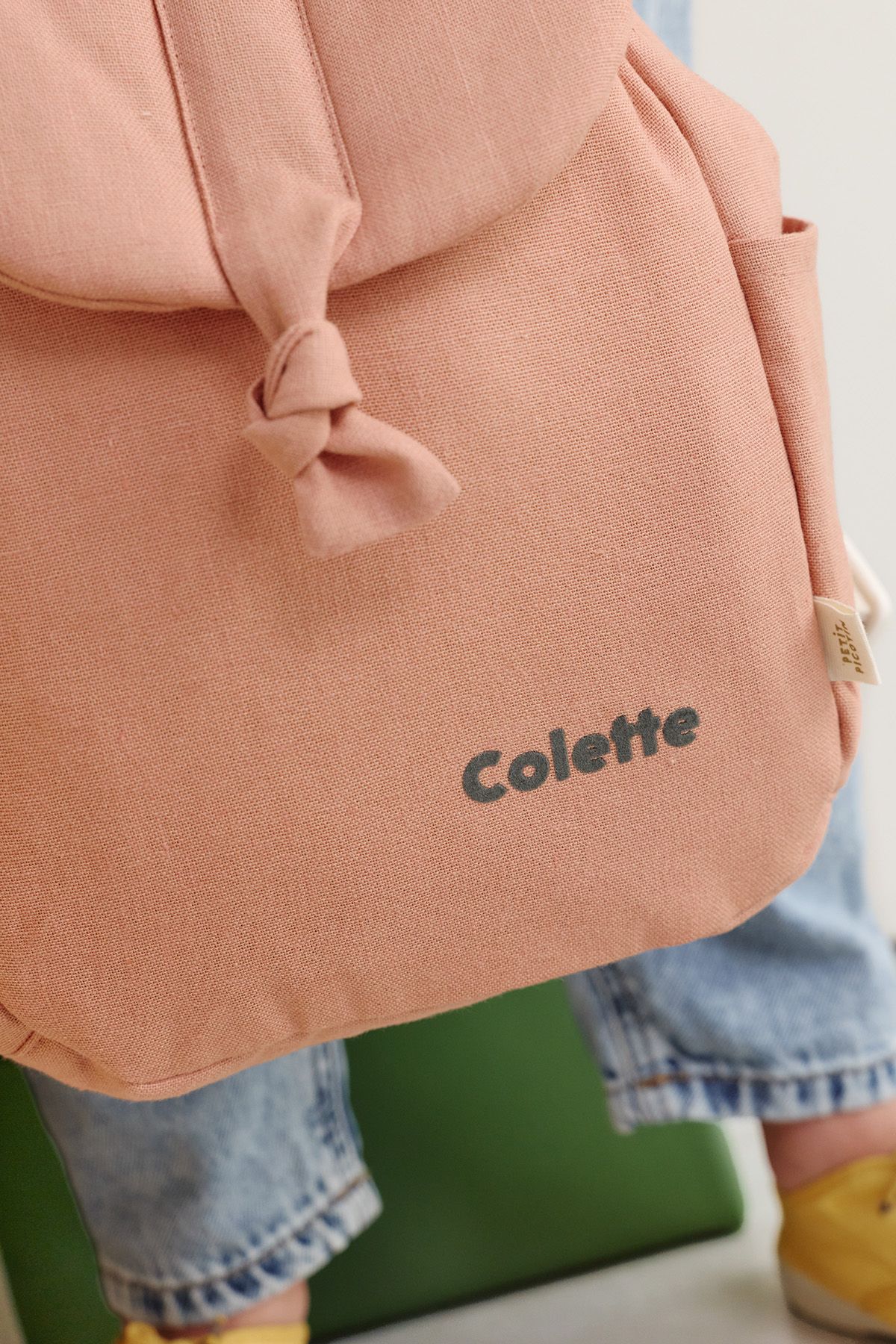 mochila bebé de lino personalizable con asas ajustables