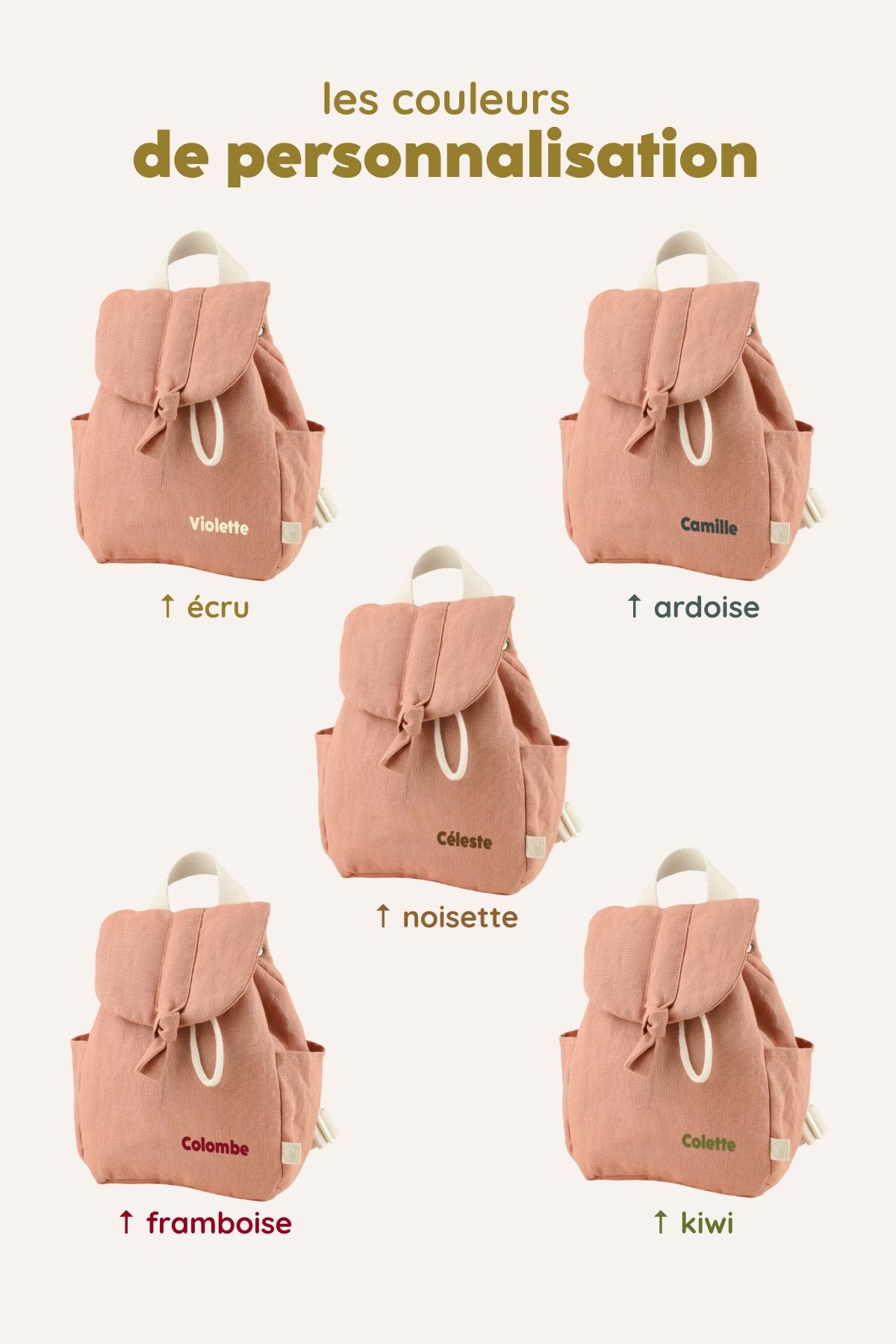 mochila bebé de lino personalizable con asas ajustables