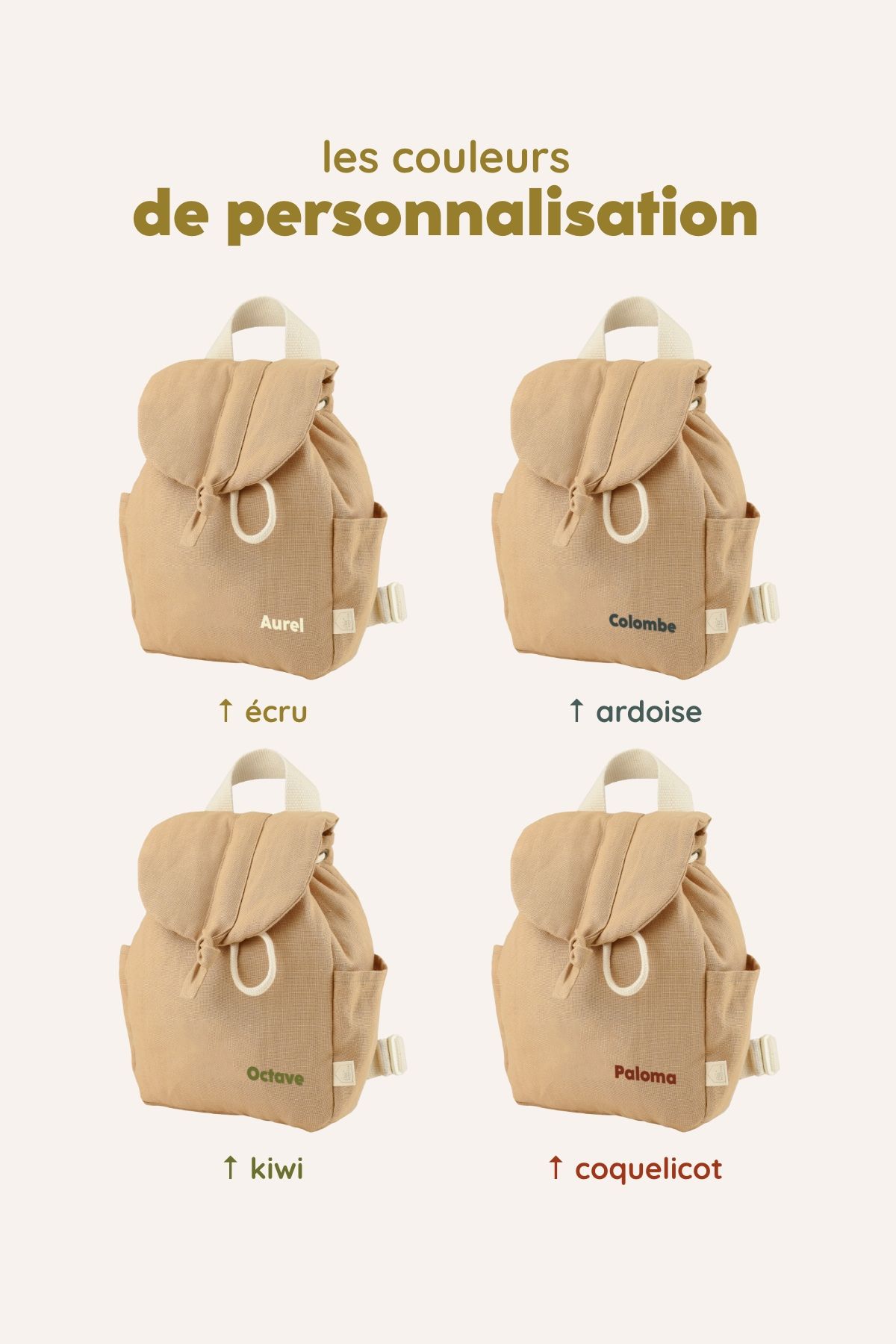 mochila bebé de lino personalizable con asas ajustables