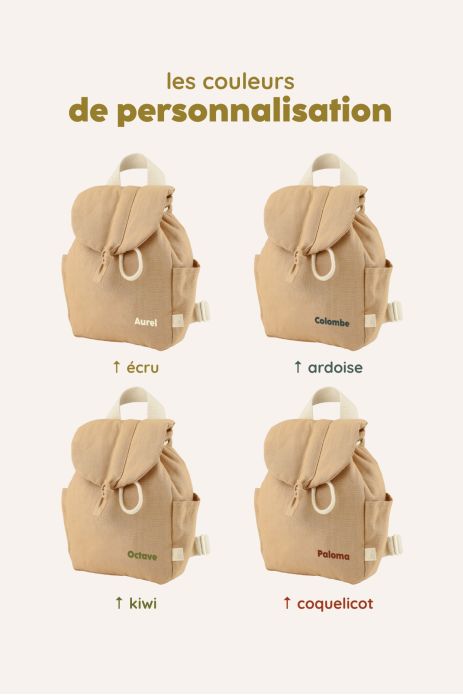 mochila bebé de lino personalizable con asas ajustables