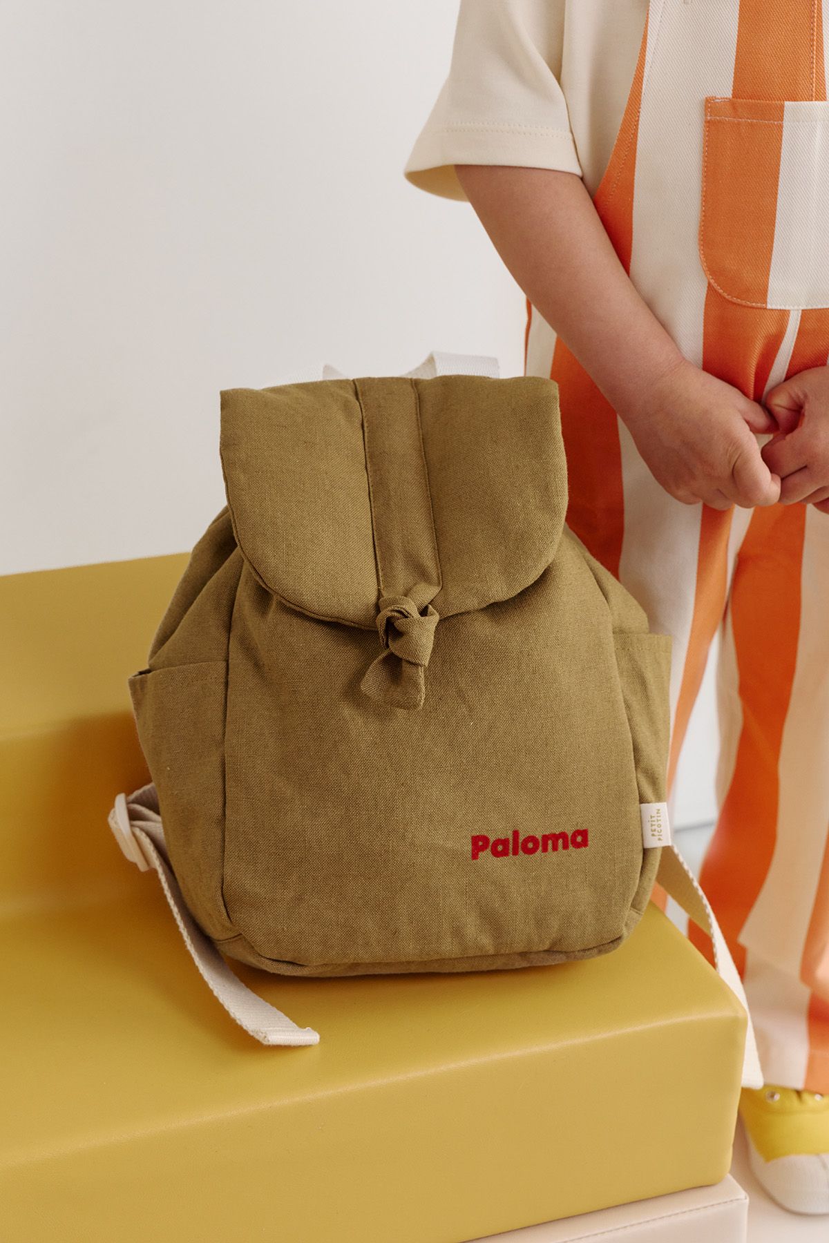 sac à dos bébé en lin personnalisable avec anses ajustables