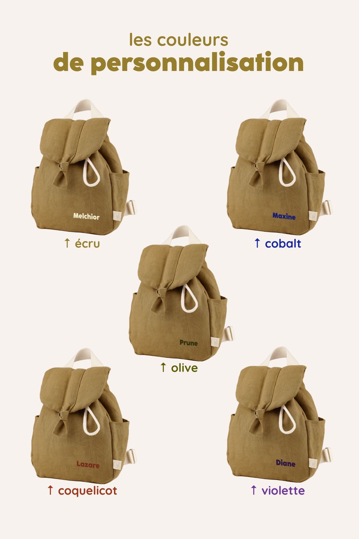 mochila para bebé de lino personalizable con asas ajustables