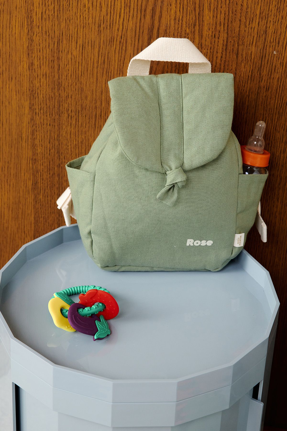 mochila para bebé de lino personalizable con asas ajustables