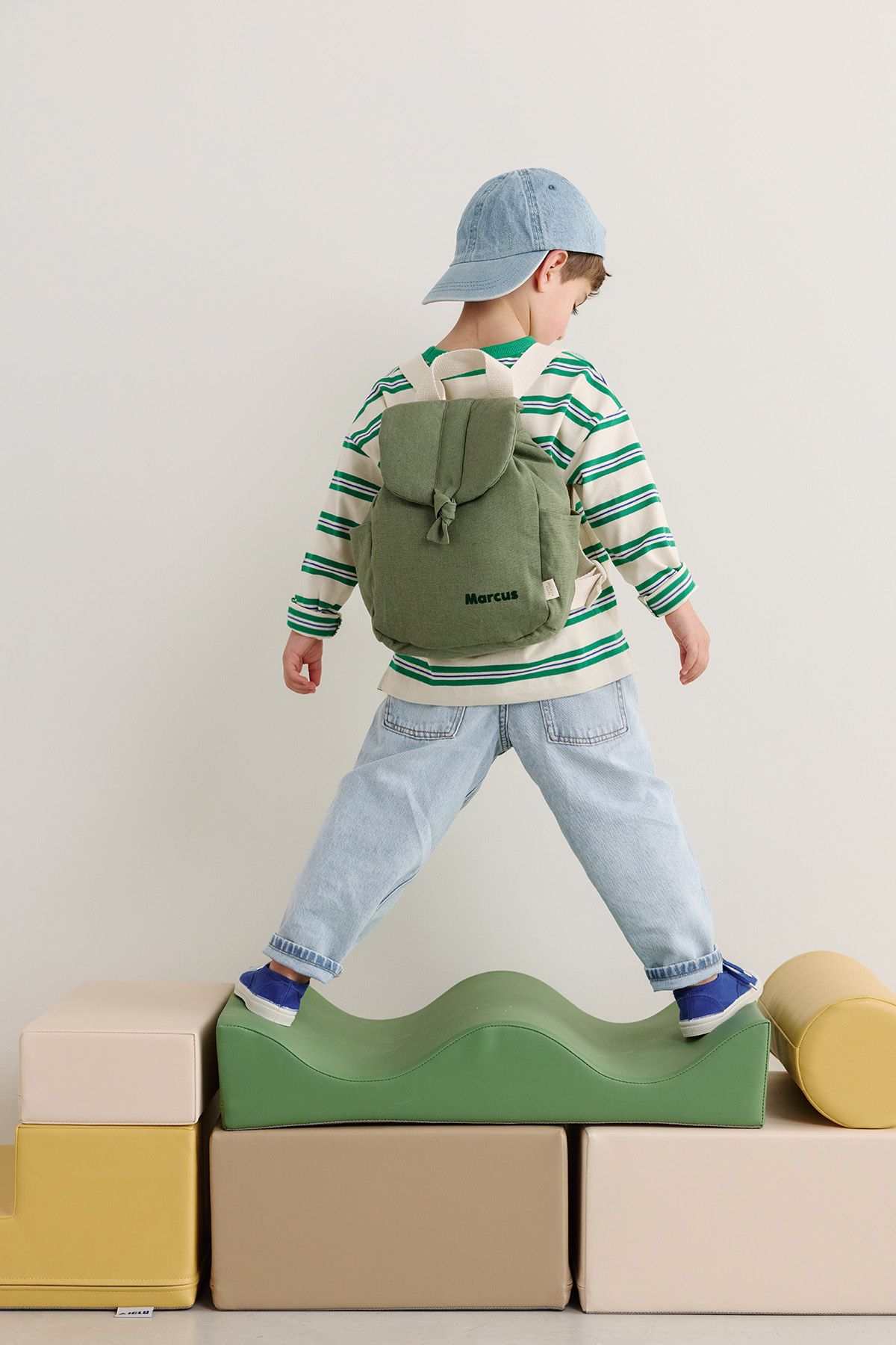 mochila para bebé de lino personalizable con asas ajustables