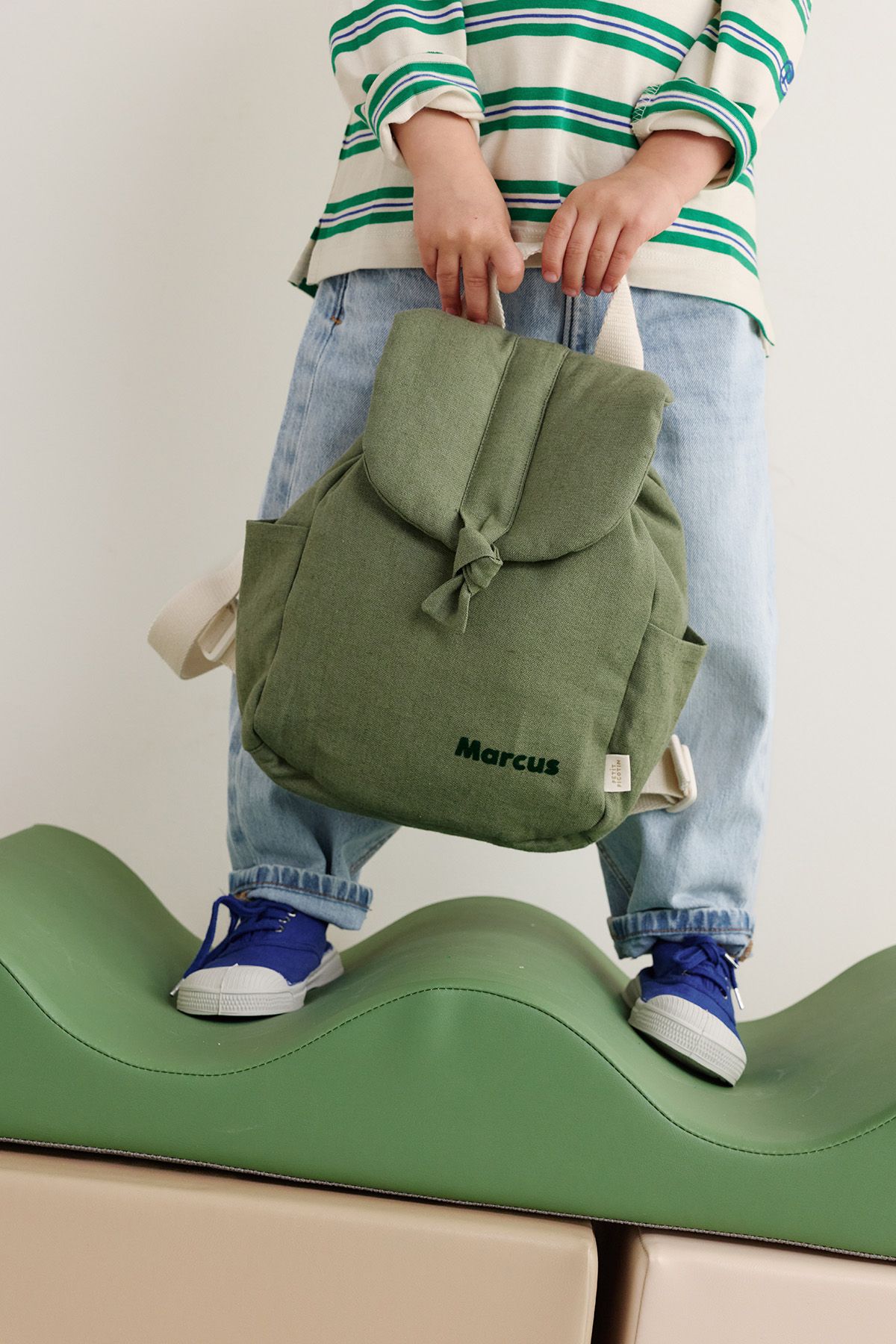 mochila para bebé de lino personalizable con asas ajustables