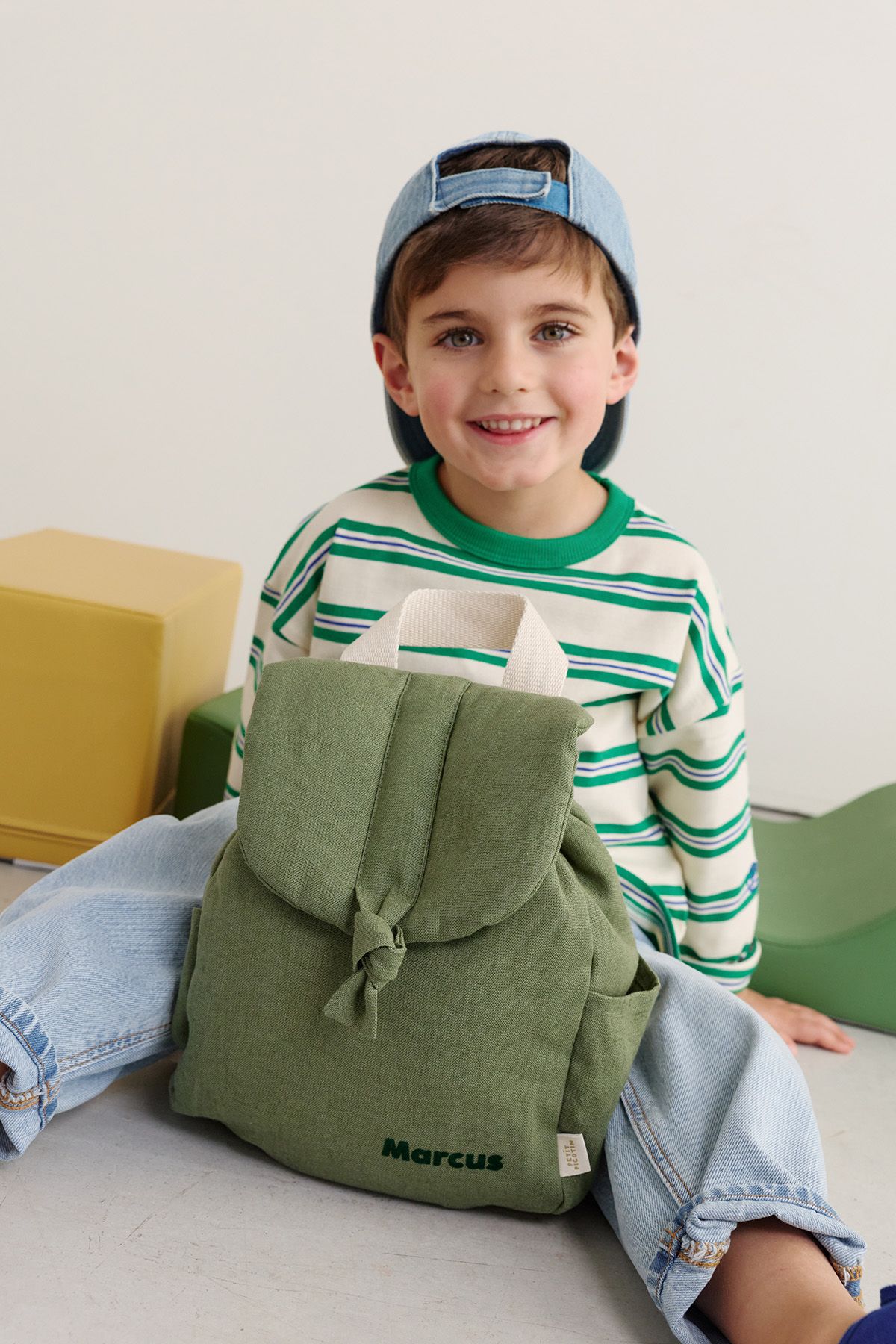 mochila para bebé de lino personalizable con asas ajustables