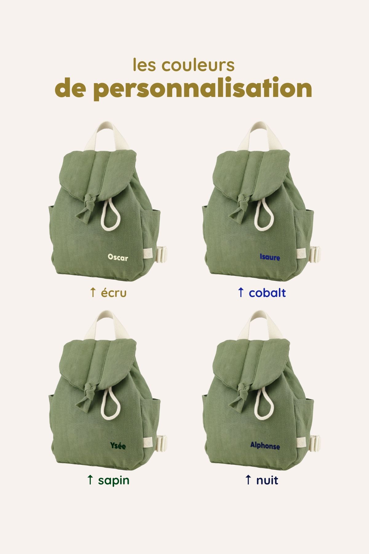 mochila para bebé de lino personalizable con asas ajustables