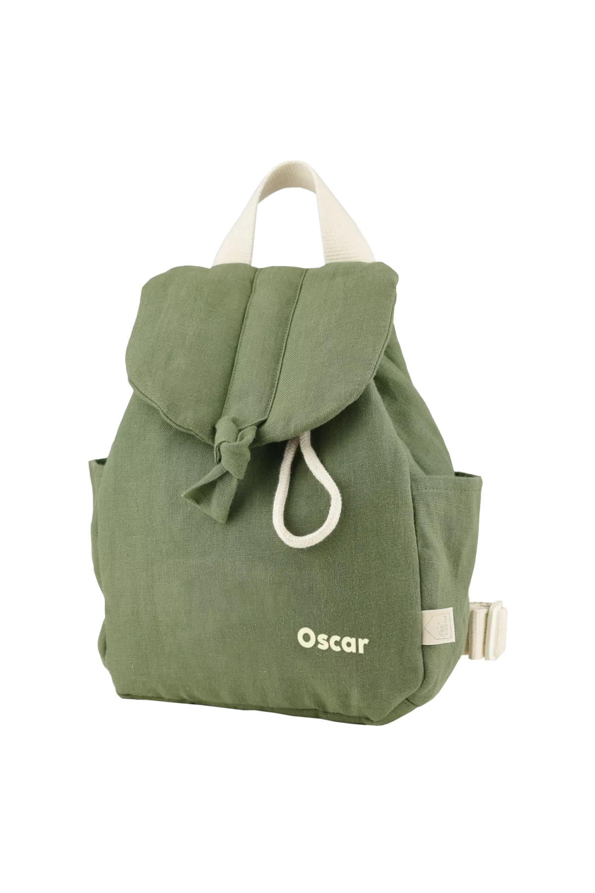 personalized baby linen backpack with adjustable straps